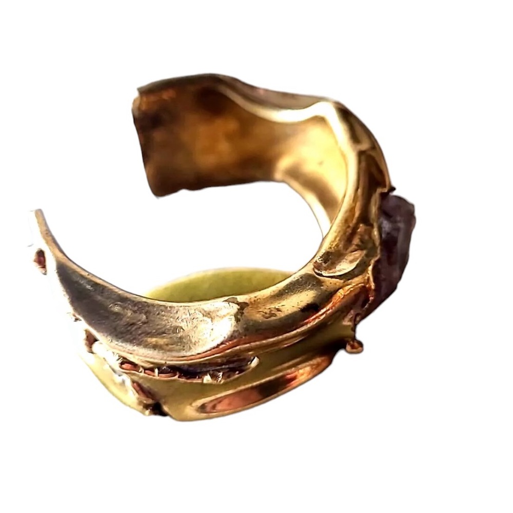 Vintage Solid Brass Amethyst Stone Cuff Bracelet - image 3